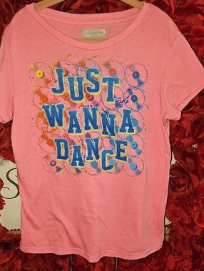 Layer 8 Girls "Just Wanna Dance" Pink Graphic Tee -Size Medium